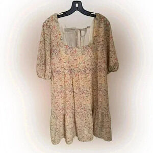 BCBGeneration women’s short puff sleeve, square neck ruffle button dress sz XL